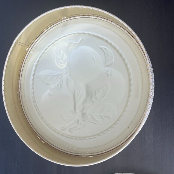 Large Round Embossed Fruit Metal Tin // Gold Speckle // 10" Diameter - Picture 7 of 8